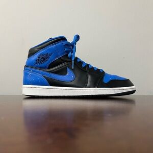 Jordan 1 Mid Royal Paint Splatter - men’s 11 (stains, wear)